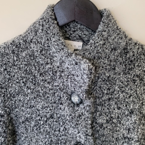 TWEEDS wool blend high neck bell sleeve 3 button sweater black gray SZ S cropped - Picture 2 of 7